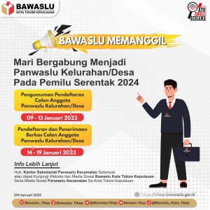 Panwascam Tidore Utara Buka Pendaftaran Rekrutmen PKD